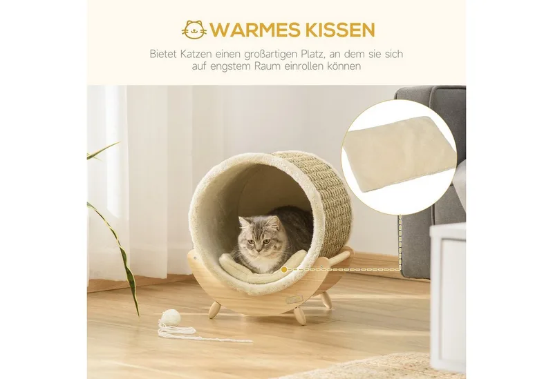 Kattenhuis met kussen D30-520V01 by PawHut in Khaki, Natural, Beige – product photo 5 of 5