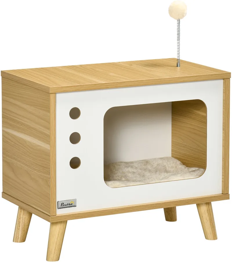 Kattenhuis met kussen D30-595V00 by PawHut in Eiche, Beige, White – product photo 1 of 5