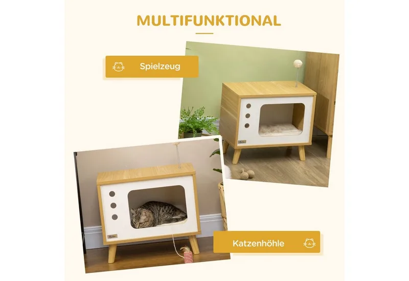 Kattenhuis met kussen D30-595V00 by PawHut in Eiche, Beige, White – product photo 4 of 5