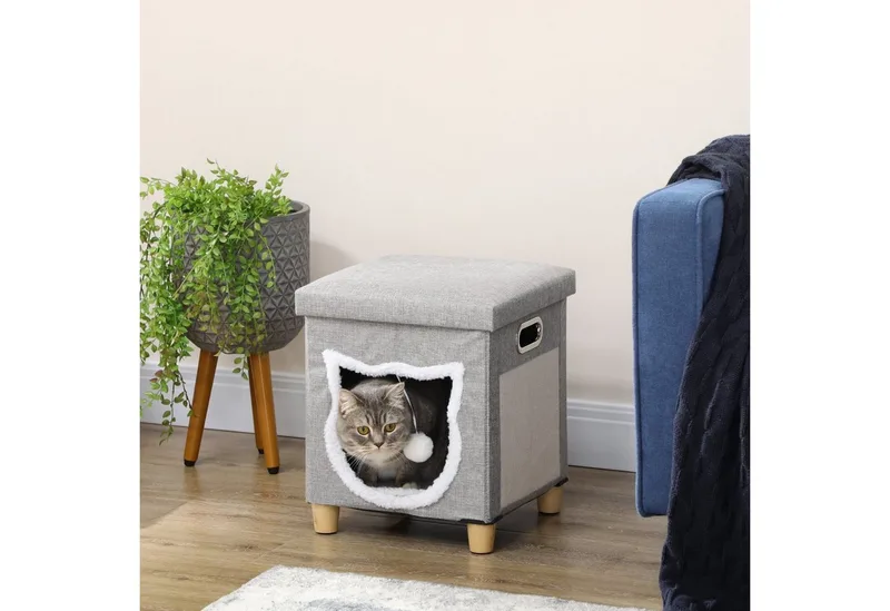 Kattenhuis met kussen en speelgoedbal D30-679V00 by PawHut in Grey – product photo 2 of 5