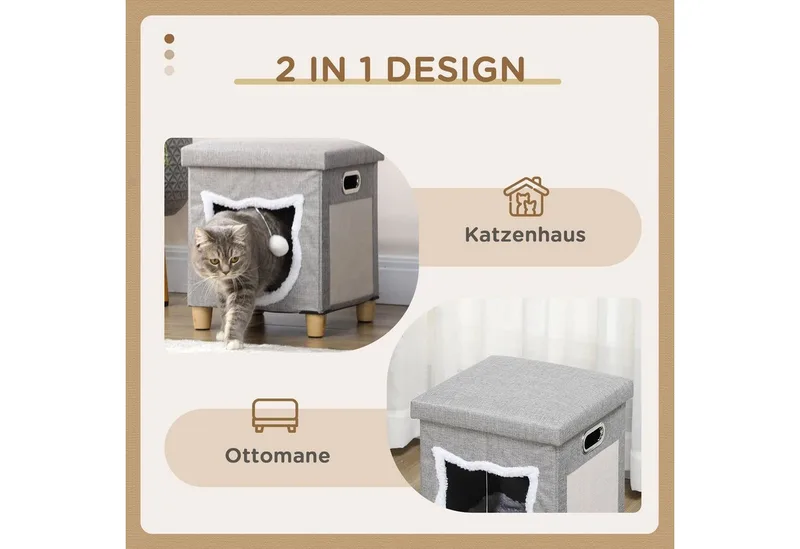 Kattenhuis met kussen en speelgoedbal D30-679V00 by PawHut in Grey – product photo 4 of 5