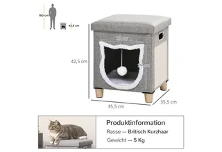 Kattenhuis met kussen en speelgoedbal D30-679V00 by PawHut in Grey – product photo 3 of 5