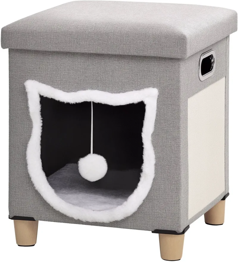 Kattenhuis met kussen en speelgoedbal D30-679V00 by PawHut in Grey – product photo 1 of 5