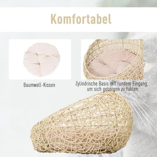 Kattenhuis met kussen, kattenbed, PVC-rotan, D30-247 by PawHut in Beige – product photo 1 of 5