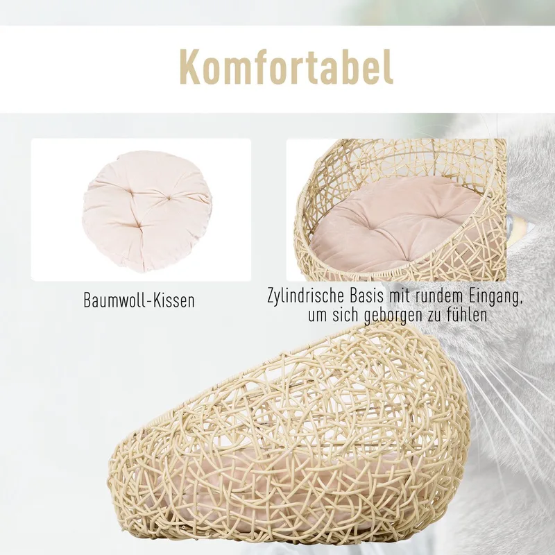 Kattenhuis met kussen, kattenbed, PVC-rotan, D30-247 by PawHut in Beige – product photo 1 of 5