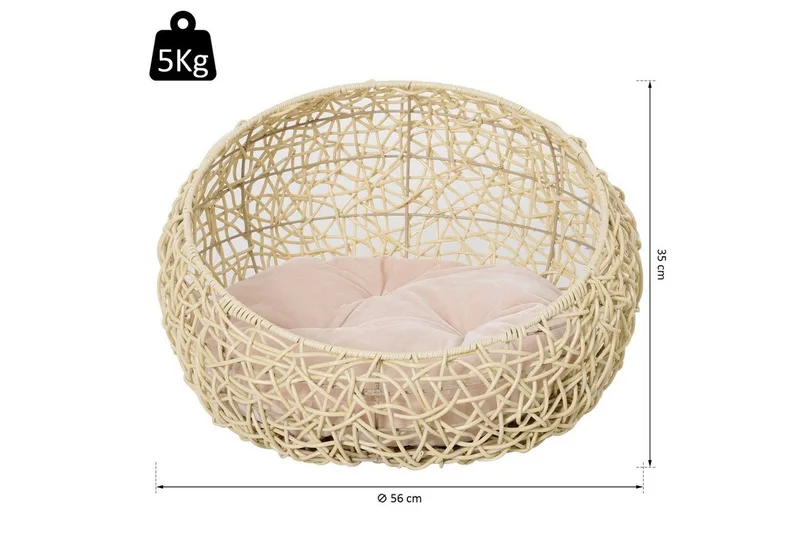 Kattenhuis met kussen, kattenbed, PVC-rotan, D30-247 by PawHut in Beige – product photo 4 of 5