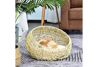 Kattenhuis met kussen, kattenbed, PVC-rotan, D30-247 by PawHut in Beige – product photo 3 of 5