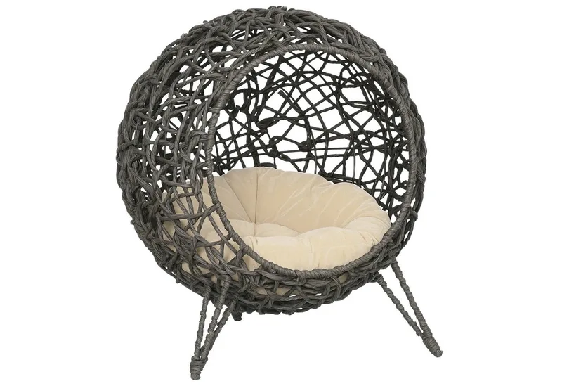 Kattenhuis met kussen kattenslaapplaats Kattengrot Verhoogde poten PVC rotan D30-245 von PawHut in Zilvergrijs – Produktfoto 2 von 5