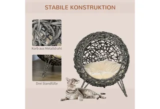 Kattenhuis met kussen kattenslaapplaats Kattengrot Verhoogde poten PVC rotan D30-245 von PawHut in Zilvergrijs – Produktfoto 4 von 5