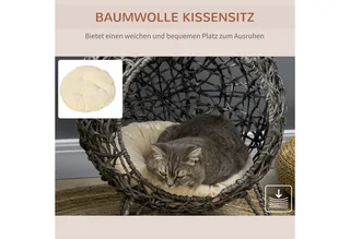 Kattenhuis met kussen kattenslaapplaats Kattengrot Verhoogde poten PVC rotan D30-245 von PawHut in Zilvergrijs – Produktfoto 5 von 5