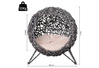 Kattenhuis met kussen kattenslaapplaats Kattengrot Verhoogde poten PVC rotan D30-245 von PawHut in Zilvergrijs – Produktfoto 3 von 5