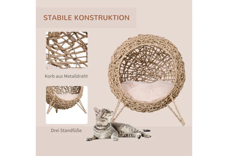 kattenhuis - met kussen - met verhoogde poten - stabiel de PawHut en Naturholz – photo produit 5 sur 5