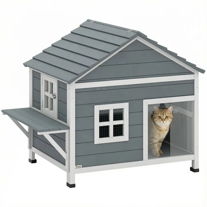 Kattenhuis-Sparrenhout, PS-101L x 72,5B x 81H cm-Grijs by PawHut in Grey – product photo