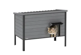 Kattenhuis-Vurenhout, kunststof-85L x 55B x 70H cm-Lichtgrijs de PawHut en Gris clair – photo produit 2 sur 5