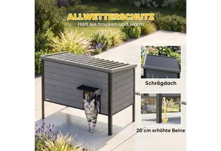 Kattenhuis-Vurenhout, kunststof-85L x 55B x 70H cm-Lichtgrijs de PawHut en Gris clair – photo produit 4 sur 5