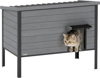 Kattenhuis-Vurenhout, kunststof-85L x 55B x 70H cm-Lichtgrijs de PawHut en Gris clair – photo produit 1 sur 5