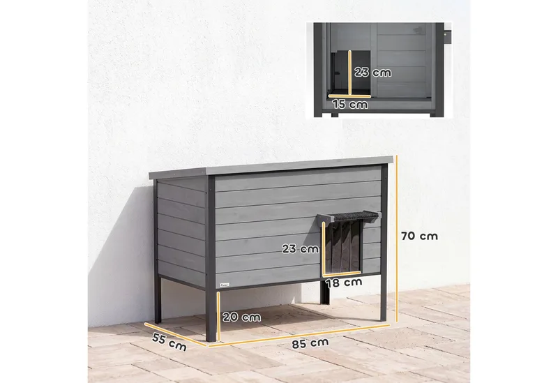 Kattenhuis-Vurenhout, kunststof-85L x 55B x 70H cm-Lichtgrijs de PawHut en Gris clair – photo produit 3 sur 5