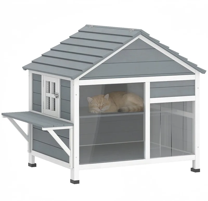 Kattenhuis - Vurenhout, PS - 101 x 72,5 x 81 cm by PawHut in Grey – product photo