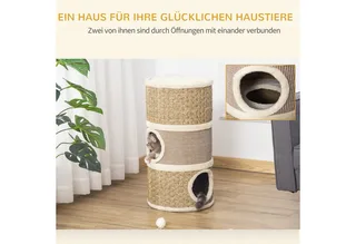 Kattenkrabpaal Kattenton voor katten 3 niveaus Krabpaal klimboom sisal D30-326 by PawHut in Kaki, Brown – product photo 4 of 5