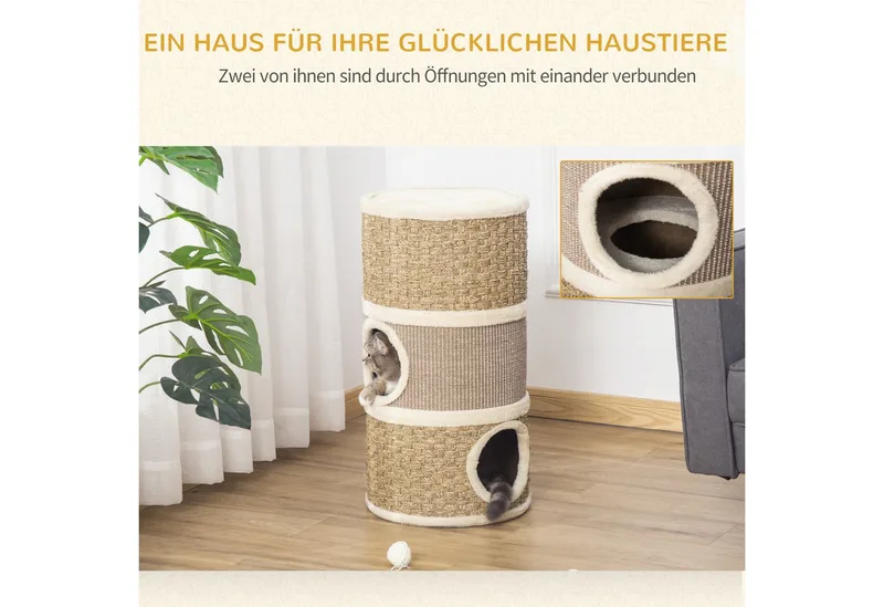 Kattenkrabpaal Kattenton voor katten 3 niveaus Krabpaal klimboom sisal D30-326 by PawHut in Kaki, Brown – product photo 4 of 5
