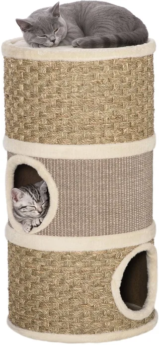 Kattenkrabpaal Kattenton voor katten 3 niveaus Krabpaal klimboom sisal D30-326 by PawHut in Kaki, Brown – product photo 1 of 5