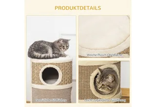 Kattenkrabpaal Kattenton voor katten 3 niveaus Krabpaal klimboom sisal D30-326 by PawHut in Kaki, Brown – product photo 5 of 5