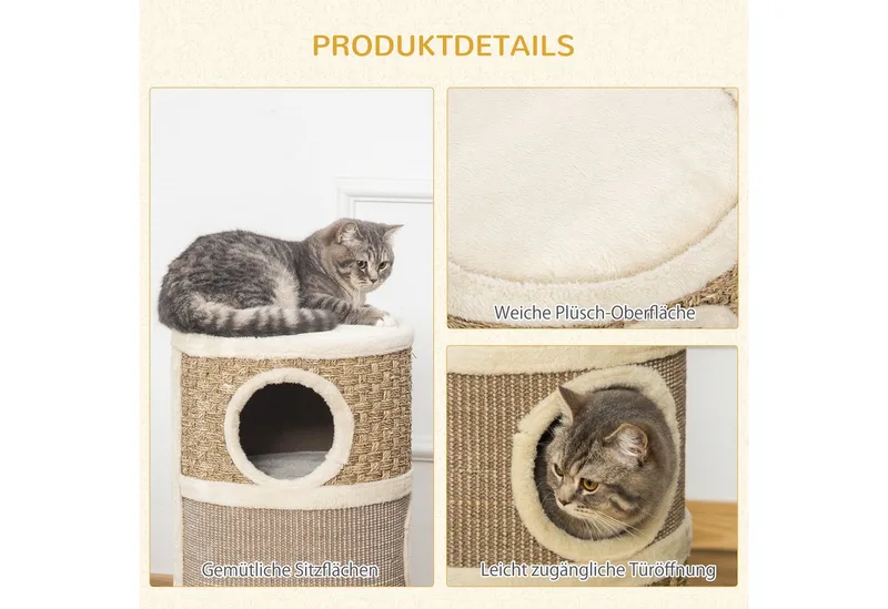 Kattenkrabpaal Kattenton voor katten 3 niveaus Krabpaal klimboom sisal D30-326 by PawHut in Kaki, Brown – product photo 5 of 5