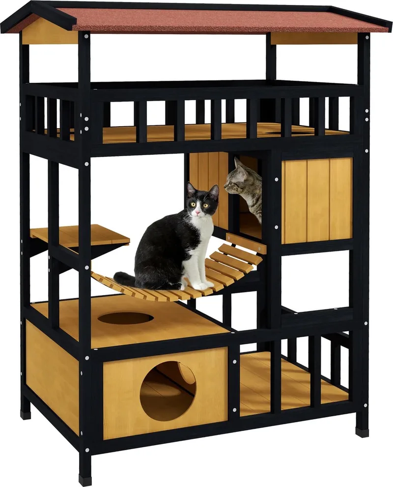 Kattenschuur - Katten - Kat - Kattenspeelgoed - Kattenmand - Kattenhuis - Kattenhuis Voor Buiten - Kattenhuis Voor Binnen von PawHut in Hout – Produktfoto
