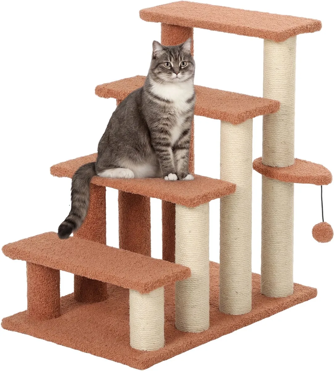 Kattentrap 4 Treden met Krabpalen - Huisdierentrap, Trap voor Katten en Kleine Honden - Bruin van PawHut in Bruin – productfoto