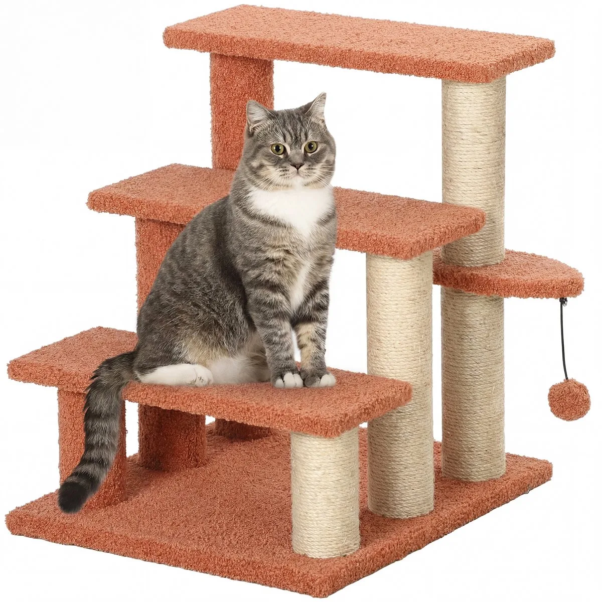 Kattentrap met Krabvlakken en Speelbal - Krabmeubel - Kattenmeubel - Klimtrap voor Katten - Bruin by PawHut in Brown – product photo
