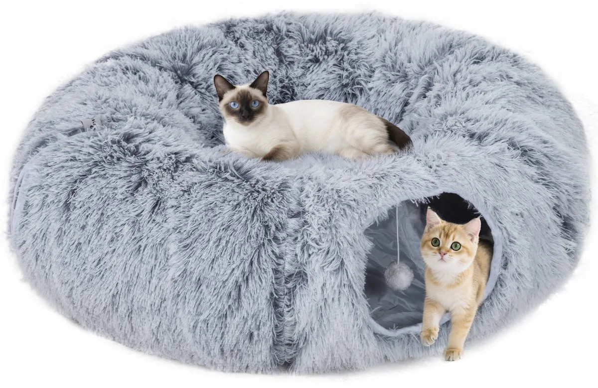 kattentunnel - Polyester, metaal - 90 x 80 x 27 cm de PawHut en Gris clair – photo produit