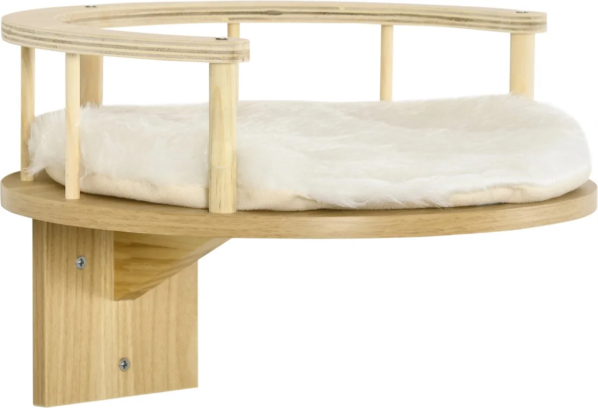 Kattenwandplank met beschermrand - Kattenklimwand Wandmontage Kussen - Eiken by PawHut in Natural, White – product photo
