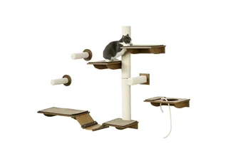 Katzen Kletterwand Set, 8-teilig Katzenmöbel mit Kratzbäumen, Sitzstangen, Kratzbrett, Katzentreppe, Sisal, Braun fra PawHut i Braun+Cremeweiß – produktbillede 2 af 5