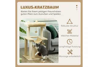 Katzenbaum 90 cm Kratzbaum mit Hängematte Spielbaum Katzenhöhle Plattformen Kletterbaum Katzenkratzbaum Aktivitätskratzbäum Plüsch Sisal Creme von PawHut in Cremeweiß – Produktfoto 4 von 5