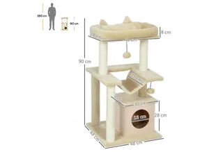Katzenbaum 90 cm Kratzbaum mit Hängematte Spielbaum Katzenhöhle Plattformen Kletterbaum Katzenkratzbaum Aktivitätskratzbäum Plüsch Sisal Creme von PawHut in Cremeweiß – Produktfoto 3 von 5