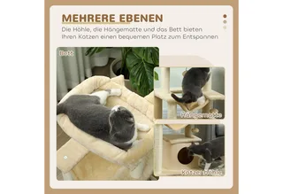 Katzenbaum 90 cm Kratzbaum mit Hängematte Spielbaum Katzenhöhle Plattformen Kletterbaum Katzenkratzbaum Aktivitätskratzbäum Plüsch Sisal Creme von PawHut in Cremeweiß – Produktfoto 5 von 5