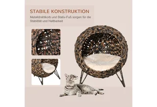 Katzenhaus aus Rattan mit Kissen Katzenschlafplatz Katzenhöhle mit erhöhten Füßen Ø52 x 58 cm by PawHut in Brown – product photo 4 of 5