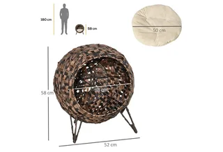 Katzenhaus aus Rattan mit Kissen Katzenschlafplatz Katzenhöhle mit erhöhten Füßen Ø52 x 58 cm by PawHut in Brown – product photo 3 of 5