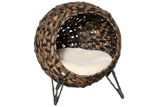 Katzenhaus aus Rattan mit Kissen Katzenschlafplatz Katzenhöhle mit erhöhten Füßen Ø52 x 58 cm by PawHut in Brown – product photo 2 of 5