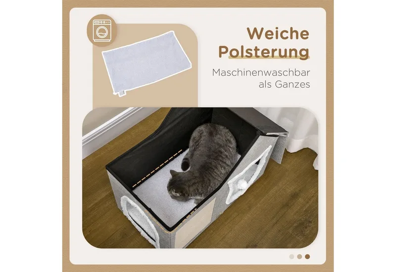 Katzenhöhle mir Spielball und zwei Eingängen D30-681V00 von PawHut in Grau – Produktfoto 5 von 5