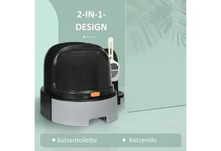 Katzenklo, Katzentoilette 52 x 60 x 42 cm mit Deckel, ausziehbares Tablett, Schloss, Schaufel, Grau de PawHut – photo produit 4 sur 5
