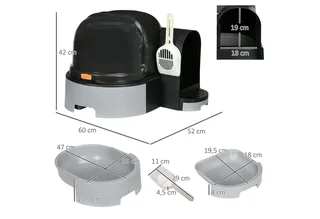Katzenklo, Katzentoilette 52 x 60 x 42 cm mit Deckel, ausziehbares Tablett, Schloss, Schaufel, Grau de PawHut – photo produit 3 sur 5