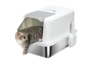 Katzenklo, Katzentoilette mit Deckel, Wanne aus Edelstahl, eingebauter Streufilter, inklusive Streuschaufel, für Katzen bis 6 kg, Weiß by PawHut – product photo 2 of 5