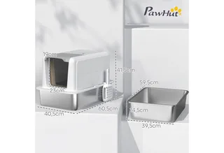 Katzenklo, Katzentoilette mit Deckel, Wanne aus Edelstahl, eingebauter Streufilter, inklusive Streuschaufel, für Katzen bis 6 kg, Weiß by PawHut – product photo 3 of 5