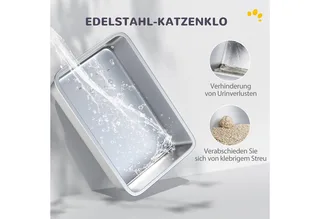 Katzenklo, Katzentoilette mit Deckel, Wanne aus Edelstahl, eingebauter Streufilter, inklusive Streuschaufel, für Katzen bis 6 kg, Weiß by PawHut – product photo 4 of 5