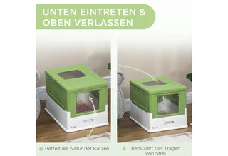 Katzenklo mit Deckel Katzentoilette mit Haube Schaufel ausziehbares Tablett Katzentoilette für Katzen bis 5 kg 47,5 x 35,5 x 36,7 cm Weiß+Grün by PawHut – product photo 5 of 5