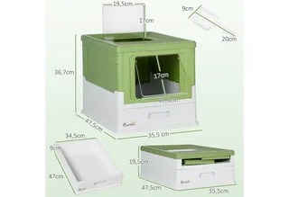 Katzenklo mit Deckel Katzentoilette mit Haube Schaufel ausziehbares Tablett Katzentoilette für Katzen bis 5 kg 47,5 x 35,5 x 36,7 cm Weiß+Grün by PawHut – product photo 3 of 5