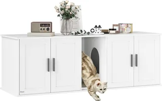 Katzenklo-Schrank Katzenhaus mit Tür Trennwand Katzentoilette Katzenschrank für große Katzen Beistelltisch Katzenhöhle 145 x 49 x 51 cm by PawHut in White – product photo 1 of 5
