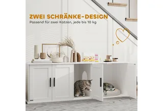 Katzenklo-Schrank Katzenhaus mit Tür Trennwand Katzentoilette Katzenschrank für große Katzen Beistelltisch Katzenhöhle 145 x 49 x 51 cm by PawHut in White – product photo 5 of 5