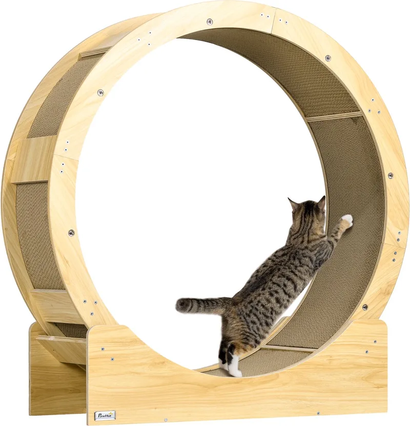 Katzenlaufrad Laufrad für Katzen 91 cm mit Bremse, Kratzbrett, Katzenrad für gesunde Bewegung, Entspannung de PawHut en Eiche – photo produit